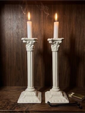 White Corinthian Column Candle Holders - Set of 2
Made in Spain